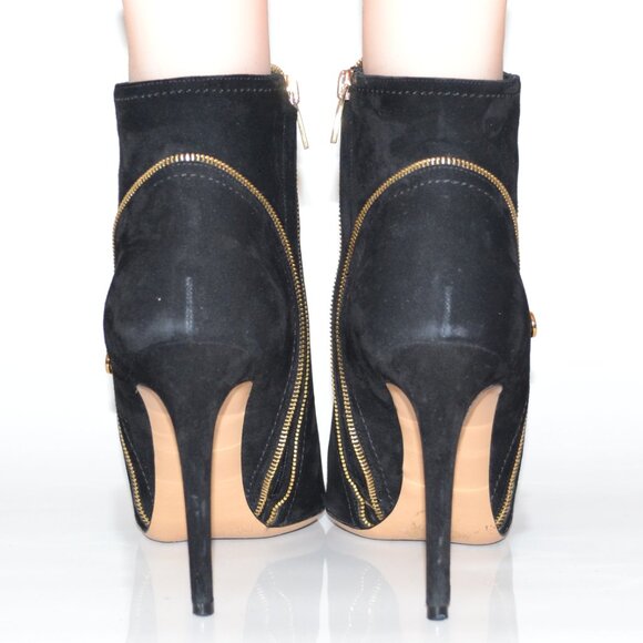 Salvatore Ferragamo Black Suede Zipper Peep Toe 'Riona' Booties SIZE 7 (EU 37) - Picture 4 of 9